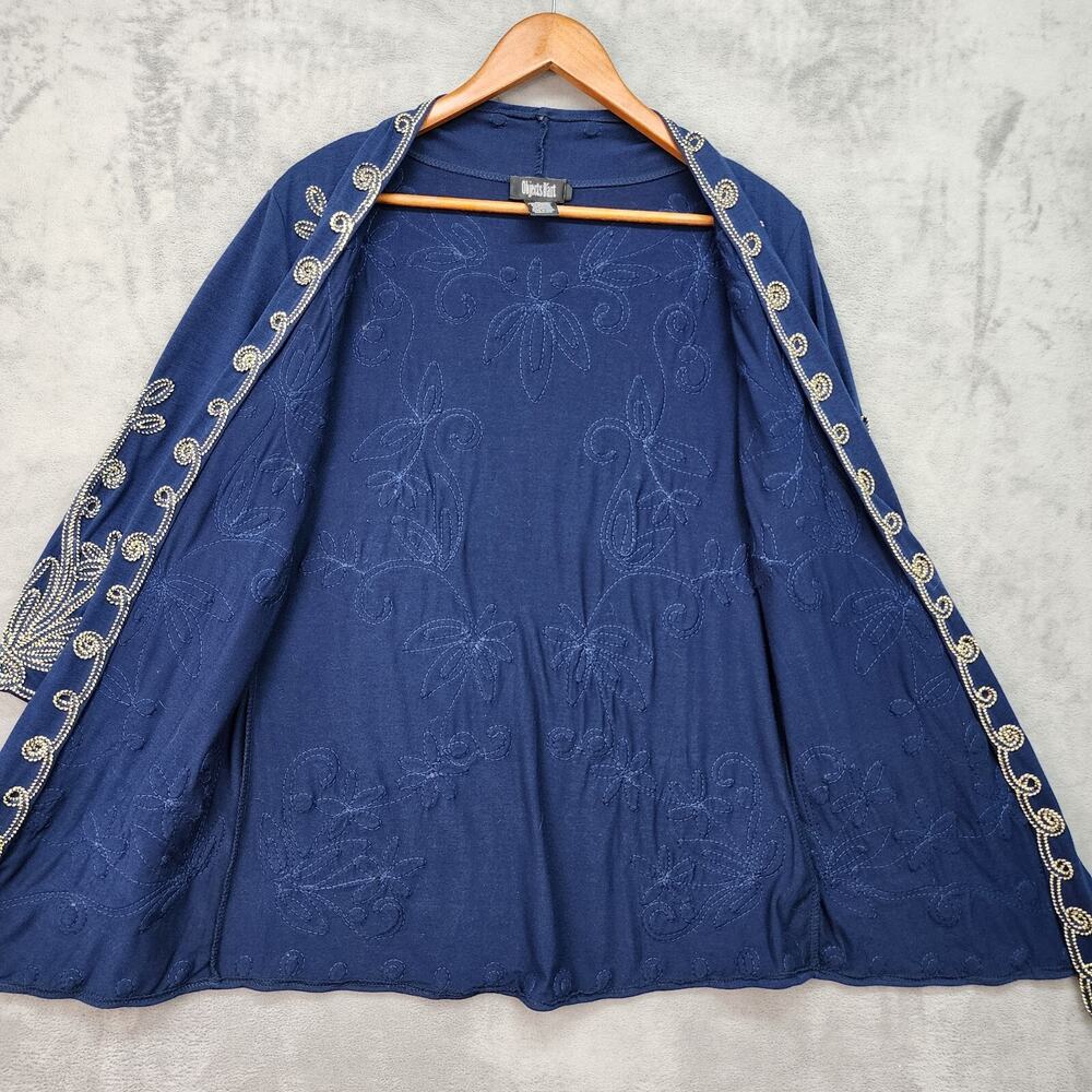 Objects D’Art Jacket Women MEDIUM Navy Blue Soutache Gold Trim Boho Cardigan - Picture 10 of 15
